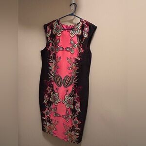 Karin Stevens Pink and Black Floral Midi Dress